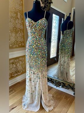 Jovani Iridescent Sequin Embellished Ivory Gown (altered to size 4 from size 8)